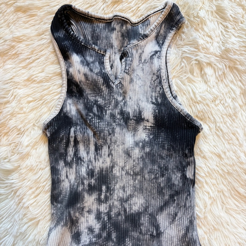 SHEIN Navy Blue & White Ribbed Ribcage Tie Dye Tank Top Size XS